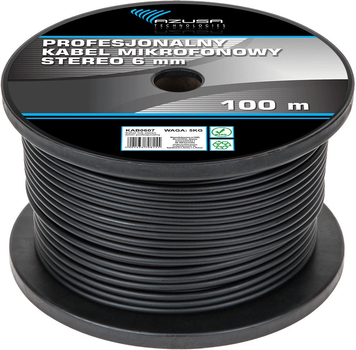 Kabel mikrofonowy Azusa Professional 6 mm stereo 100 m Black (5901436708155)