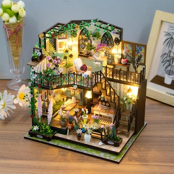 3D Румбокс "Цветочный дом" Миниатюрный Кукольный Домик DIY DollHouse Diorama от HongDa с освещением (DG16)