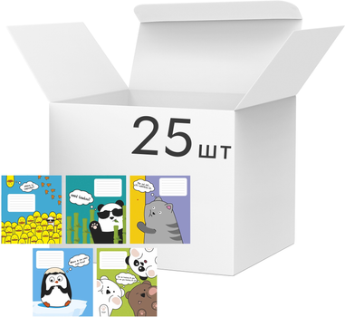 Набір зошитів учнівських Школярик 3567 Animal's Memes 18 аркушів у лінію 25 шт (018-3567L)