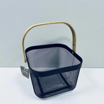 Кошик металевий для фруктів з бамбуковою ручкою 24х24х17 см Ardesto Midori AR0901B чорний