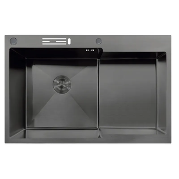 Кухонная мойка MIXXUS MH7849L-HK NANO-BLACK графит из нержавеющей стали с правым глубоким крылом и подставкой под ножи интегрированная (MX1936)