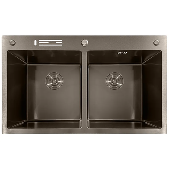 Кухонна мийка MIXXUS MH8350-DK NANO-BLACK графіт 3.0/0.8 мм з нержавіючої сталі інтегрована дві чаши (MI7053)
