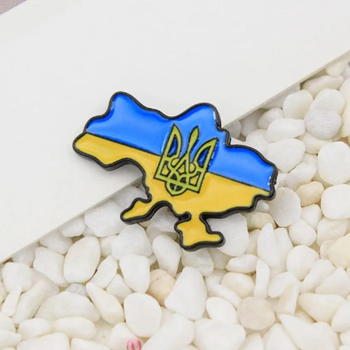 Брошь значок карта Украины булавка в виде карты желто-синее золотистое основание.