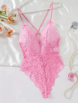 Мереживне боді з відкритим доступом Elegant XL Рожевий