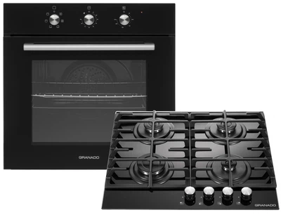 Комплект GRANADO Духова шафа електрична GEO 62-0200 black + Варильна поверхня газова GGH 62-104 black glass