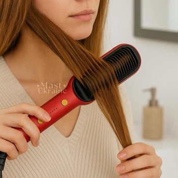 Щетка для выпрямления волос электрическая Hair Straightener 45 Вт, расческа-выпрямитель для выравнивания и укладки волос с 6 температурными режимами и LED-индикацией, питание от сети Красная HQT-909-Red
