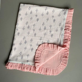 Дитячий мусліновий бавовняний чотирьохшаровий плед ковдра Anny.Home 100*80 см для дівчинки Гілочки з рюшею