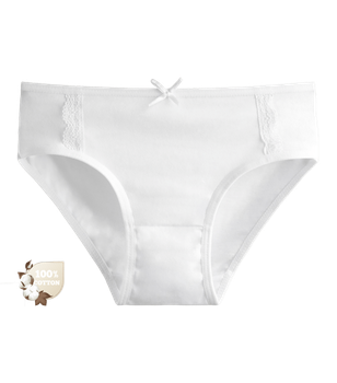 Однотонные трусы слипы для девочки с кружевом - Donella - 4145D7 - 134-140 см - Белый