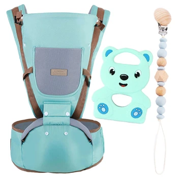Детский хипсит эрго-рюкзак Baby Carrier и прорезыватель Мишка с держателем бусины Голубой n-13035