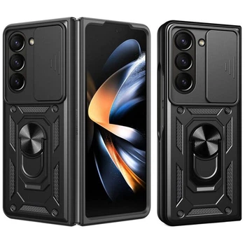 Чехол (PC+TPU) с подставкой Deexe Armor Shield (FF) для Samsung Galaxy Fold 7 - Black