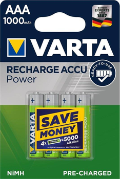Аккумулятор Varta Recharge Accu AAA/HR03 Ni-MH 1000 mAh BL 4шт