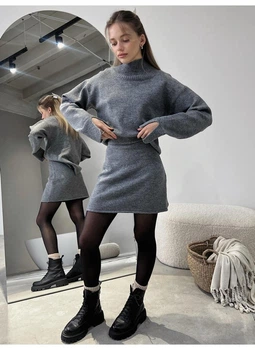 Костюм жіночий кашеміровий светр зі спідницею Modern Boutique сірий, S КО043