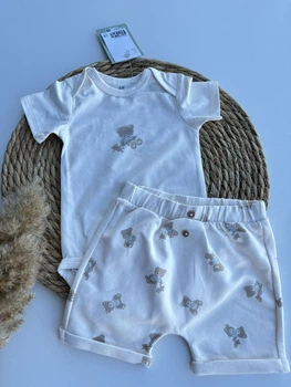 Літній комплект для новонароджених H&M 68 см боді та шорти з ведмедиками білий
