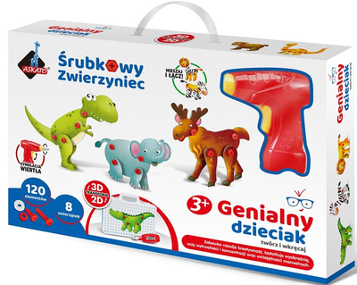 Mozaika Askato Genialny dzieciak Śrubkowy zwierzyniec 120 elementów (6901440113524)