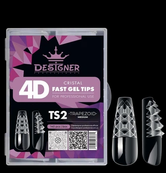 Гелевые типсы 120 шт/уп Дизайнер 4D Crystal Fast Gel Tips Trapezoid Medium TS2 с шипами для наращивания ногтей