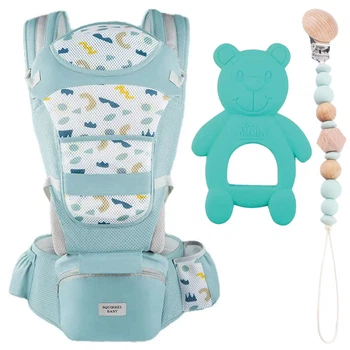 Эргорюкзак хипсит для новорожденных "Squirrel baby" Q2022 и прорезыватель Мишка с держателем Мятный n-13048