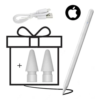 Стилус для iPad 2024 года С функцией Palm Rejection + 2Наконечника White (для 2018-2024годов iPad Air 11 Air 13 M2 Pro 13 11 M4 5/6/7/8/9/10-го пок. Air 3/4/5 Mini 5 6)