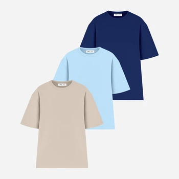 Набір футболок бавовняних довгих чоловічих Ray Oversize U0104M-3PACK2 2XL/3XL 3 шт Бежевий/Блакитний/Синій (RAY2000000038087)
