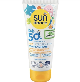 Детский солнцезащитный крем для чувствительной кожи sundance Sonnencreme Kids MED ultra sensitiv, LSF 50+ 100 мл