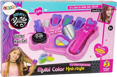 Zestaw piękności LEAN Toys Kreda do malowania włosów z kolorowymi pasemkami i prostownicą z akcesoriami 19577 (5905991009528)