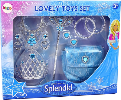 Zestaw piękności LEAN Toys dla małej księżniczki z koroną i akcesoriami karnawałowymi Niebieski 15244 (5905515356299)