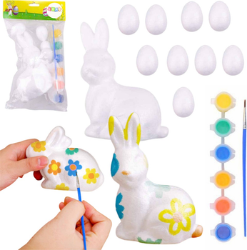 Набір пінопластових фігурок LEAN Toys до Великодня для розфарбовування 9 яєць + заєць + фарби 21364 (5905991037972)
