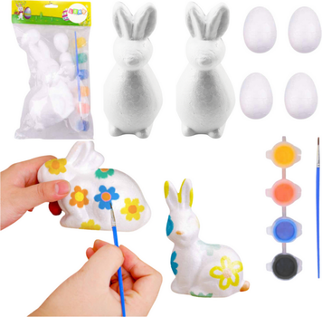 Набір пінопластових великодніх фігурок LEAN Toys для розфарбовування, 2 зайці + 4 яйця + фарби 21357 (5905991037903)