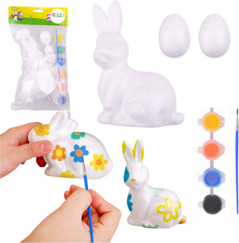 Набір пінопластових фігурок LEAN Toys для фарбування на Великдень: заєць + 2 яйця + фарби 21356 (5905991037897)
