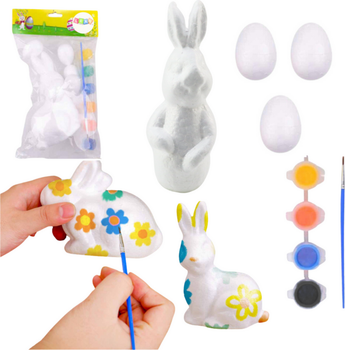 Набір пінопластових фігурок LEAN Toys до Великодня для розфарбовування: заєць + 3 яйця + фарби 21353 (5905991037866)