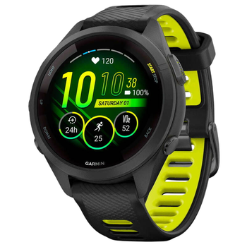 Смарт-годинник Garmin Forerunner 265S Black Bezel and Case with Black/Amp Yellow Silicone Band (010-02810-53)