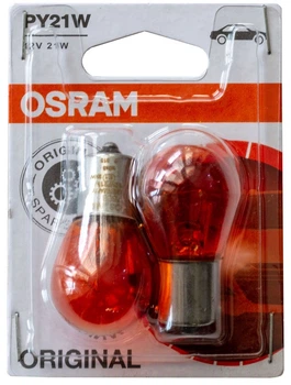 Лампа 12 В поворотов, стопов 21 Вт желтая PY21W Osram BAU15s (1-конт.), к-т (2 шт.)