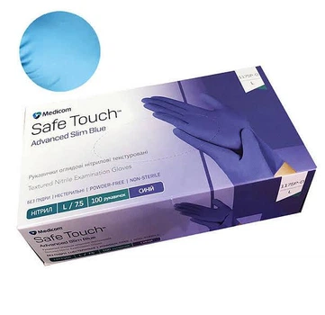 Рукавички нітрилові Medicom SafeTouch Advanced Slim Blue (без пудри, сині) L-size, 100шт./уп. - 1175P-D