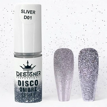 Светоотражающая спрей-пудра Silver D01 для омбре Disco Ombre Spray Дизайнер (7г) для дизайна ногтей