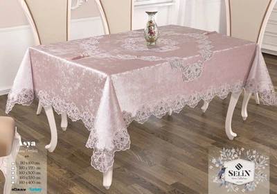 Велюровая скатерть Selin Asya 160х300 см бежевая