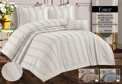 Жаккардовое покрывало с наволочками Ester Cream 240 x 260 см