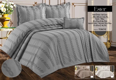Жаккардовое покрывало с наволочками Ester Grey 240 x 260 см