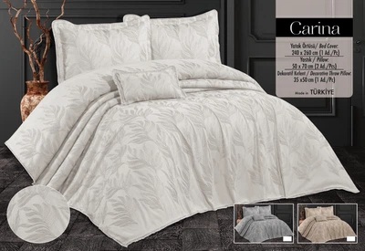 Жаккардовое покрывало с наволочками Carina Cream 240 x 260 см