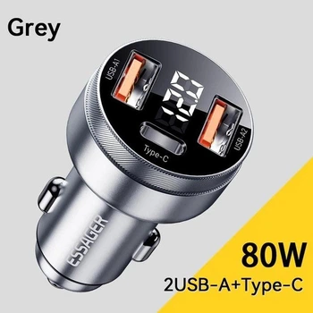 Автомобильное зарядное устройство Essager 80W LED Car Charger быстрая зарядка PD/QC3.0 три порта USB Type-C 36w + 2 USB 2x22,5w