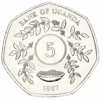 Монета Уганда 5 шиллингов 1987 F-VF (KM#29)