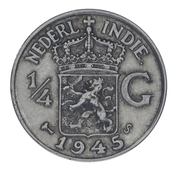 Монета Нидерландская Индия 1/4 гульдена 1945 F-VF (Ag 720, 3,18 грамм)