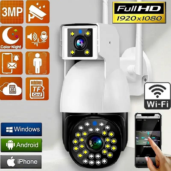 Беспроводная Уличная двойная Камера видеонаблюдения WIFI IP V380PRO 3+3.0mp Поворотная с Датчиком Движения GS-9030