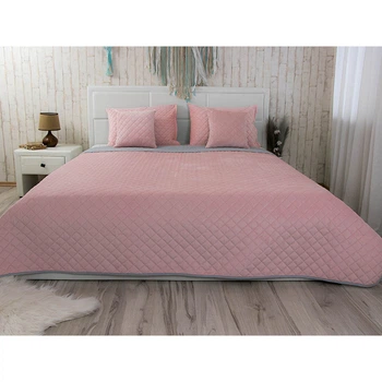 Покрывало двусторонее Руно 150x220 см - Велюр Pink and Grey ромб рожевый (28048)