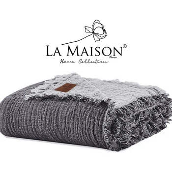 Муслиновое покрывало La Maison 230×240 Selin Antrasit - Ekru