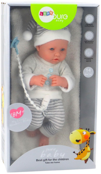 Пупс Lean Toys в одязі з шапочкою White/Grey 35 см (5905991015291)