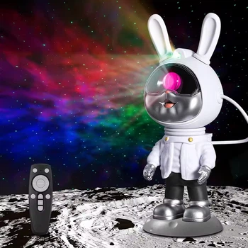 Світильник нічник Астронавт у вигляді кролика-космонавта Проектор Rabbit Star Galaxy Nightlight Projector 10 Вт 23 см з ефектом зоряного неба та пультом
