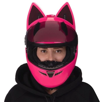 Мотошлем интеграл (full face) Мото Кото с ушками NITRINOS NEKO MS-1650 M Розовый