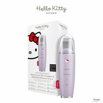 Мікрострумовий скрабер для шкіри і усунення чорних точок GESKE MicroCurrent Skin Scrubber&Blackhead Remover 9в1 Hello Kitty пурпурний