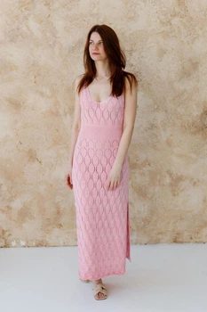 Ажурное летнее платье длинное ART KNIT розовое, L-XL 040334