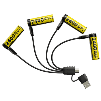 Комплект акумуляторів літієвих Li-Ion AA Nitecore NH2400 1,5V (2400 mAh, USB Type-C), захищений (4 шт, кабель)