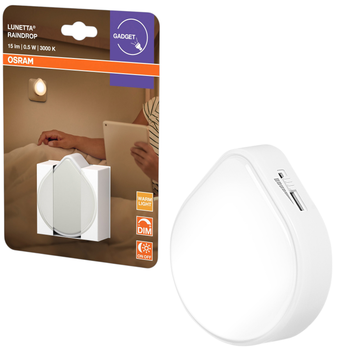 Ночник в розетку OSRAM LUNETTA RAINDROP DIM 0.5W 15lm 3000K с датчиком освещенности (4099854530593)